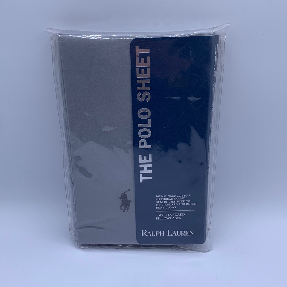 Ralph Lauren The Polo Sheet Two Standard Pillowcases Gravel Gray NIP Polo Pony